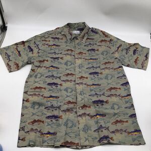 1990s AFTCO Bluewater Hawaiian Fishing Shirt Multi Fish Pattern Size XL MADE USA
